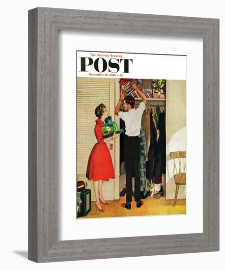 "Christmas in Hiding," Saturday Evening Post Cover, December 10, 1960-George Hughes-Framed Giclee Print