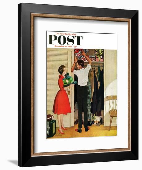 "Christmas in Hiding," Saturday Evening Post Cover, December 10, 1960-George Hughes-Framed Giclee Print