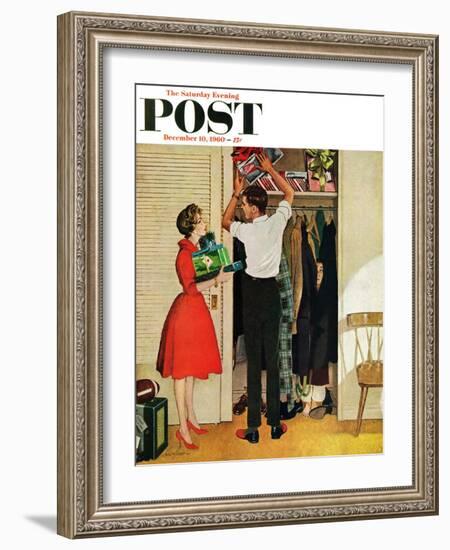 "Christmas in Hiding," Saturday Evening Post Cover, December 10, 1960-George Hughes-Framed Giclee Print