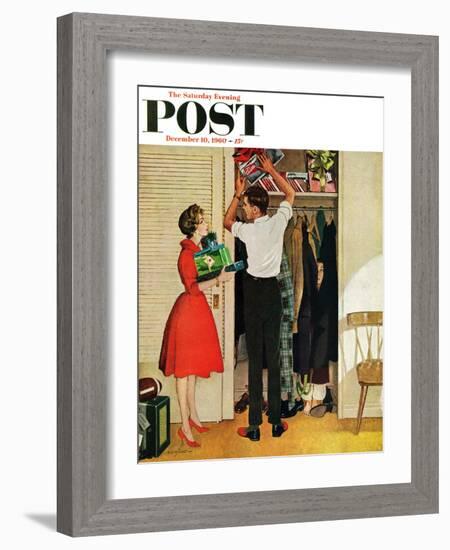 "Christmas in Hiding," Saturday Evening Post Cover, December 10, 1960-George Hughes-Framed Giclee Print