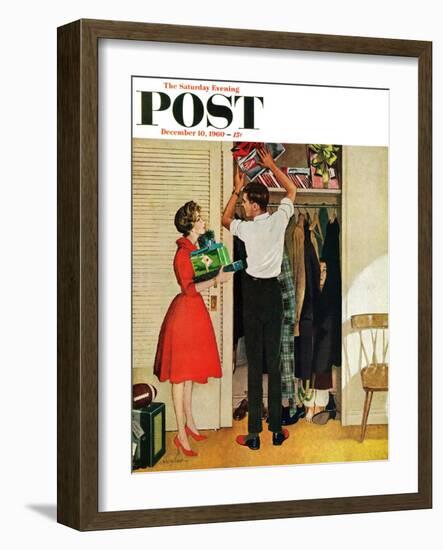 "Christmas in Hiding," Saturday Evening Post Cover, December 10, 1960-George Hughes-Framed Giclee Print