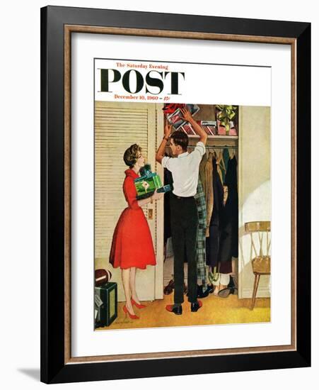 "Christmas in Hiding," Saturday Evening Post Cover, December 10, 1960-George Hughes-Framed Giclee Print