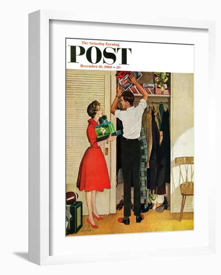 "Christmas in Hiding," Saturday Evening Post Cover, December 10, 1960-George Hughes-Framed Giclee Print