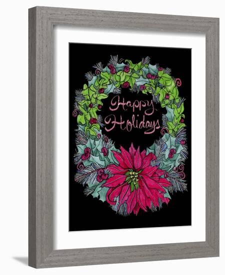 Christmas Ivy Wreath Black-Cyndi Lou-Framed Giclee Print