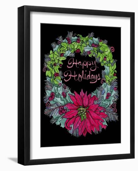 Christmas Ivy Wreath Black-Cyndi Lou-Framed Giclee Print