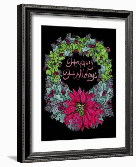 Christmas Ivy Wreath Black-Cyndi Lou-Framed Giclee Print