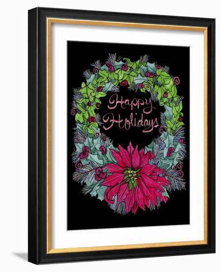 Christmas Ivy Wreath Black-Cyndi Lou-Framed Giclee Print