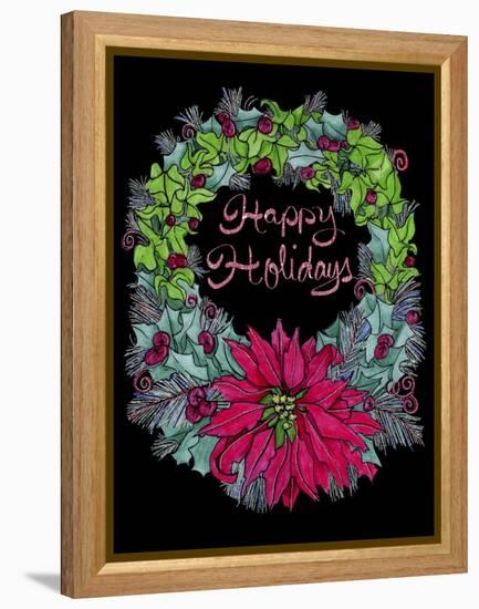 Christmas Ivy Wreath Black-Cyndi Lou-Framed Premier Image Canvas