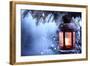 Christmas Lantern With Snowfall,Closeup-Liang Zhang-Framed Art Print