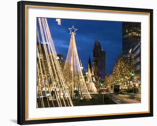 Christmas Lights Leading Up to the Kaiser Wilhelm Memorial Church, Berlin, Germany, Europe-Stuart Black-Framed Photographic Print