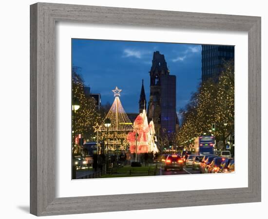 Christmas Lights Leading Up to the Kaiser Wilhelm Memorial Church, Berlin, Germany, Europe-Stuart Black-Framed Photographic Print