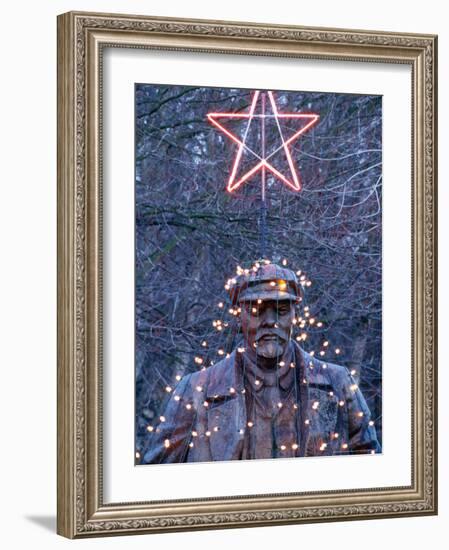 Christmas Lights on a Statue of Lenin, Seattle, Washington, USA-William Sutton-Framed Photographic Print