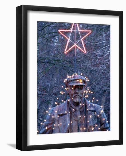 Christmas Lights on a Statue of Lenin, Seattle, Washington, USA-William Sutton-Framed Photographic Print