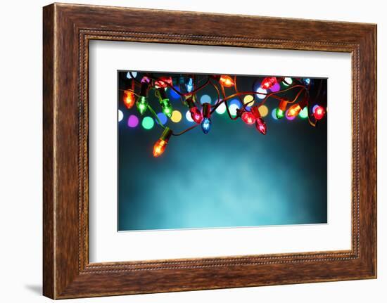 Christmas Lights over Dark Blue Background-Sofiaworld-Framed Photographic Print