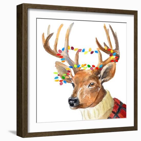 Christmas Lights Reindeer Sweater-Lanie Loreth-Framed Art Print