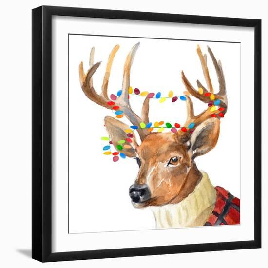 Christmas Lights Reindeer Sweater-Lanie Loreth-Framed Art Print