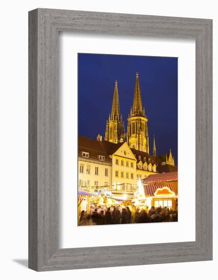 Christmas Market in Neupfarrplatz with the Cathedral of Saint Peter in the Background-Miles Ertman-Framed Photographic Print