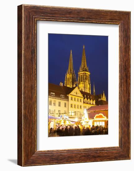 Christmas Market in Neupfarrplatz with the Cathedral of Saint Peter in the Background-Miles Ertman-Framed Photographic Print