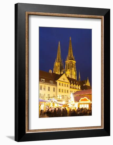 Christmas Market in Neupfarrplatz with the Cathedral of Saint Peter in the Background-Miles Ertman-Framed Photographic Print