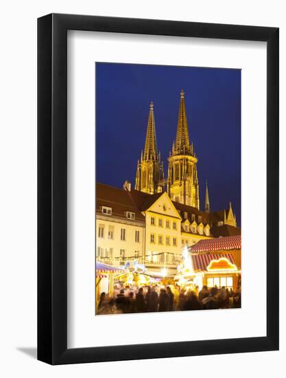 Christmas Market in Neupfarrplatz with the Cathedral of Saint Peter in the Background-Miles Ertman-Framed Photographic Print