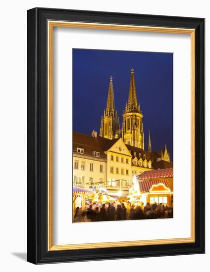 Christmas Market in Neupfarrplatz with the Cathedral of Saint Peter in the Background-Miles Ertman-Framed Photographic Print