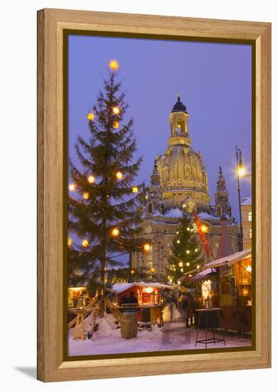 Christmas Market in the Neumarkt with the Frauenkirche (Church) in the Background-Miles Ertman-Framed Premier Image Canvas