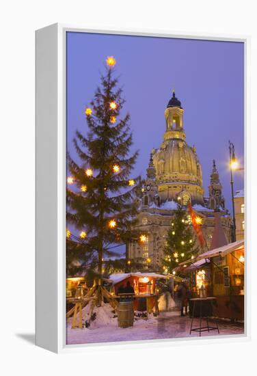 Christmas Market in the Neumarkt with the Frauenkirche (Church) in the Background-Miles Ertman-Framed Premier Image Canvas