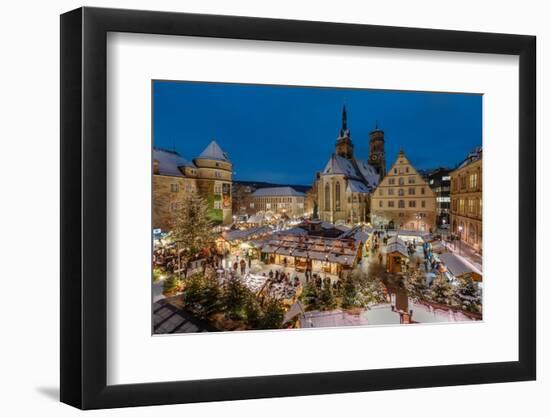 Christmas market on Schillerplatz square in front of Stiftskirche church, Stuttgart-Markus Lange-Framed Photographic Print
