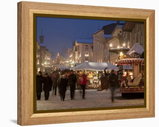 Christmas Market Stalls and People at Marktstrasse at Twilight, Bad Tolz Spa Town, Bavaria, Germany-Richard Nebesky-Framed Premier Image Canvas