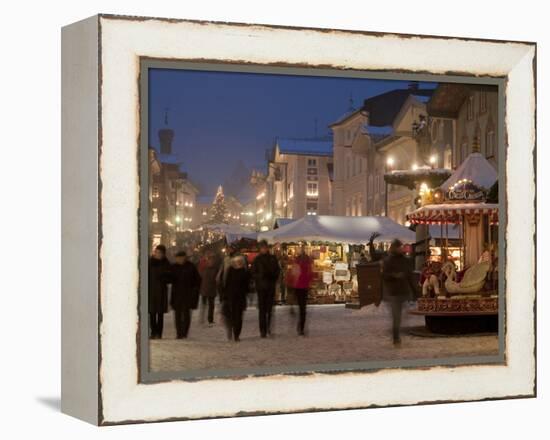 Christmas Market Stalls and People at Marktstrasse at Twilight, Bad Tolz Spa Town, Bavaria, Germany-Richard Nebesky-Framed Premier Image Canvas