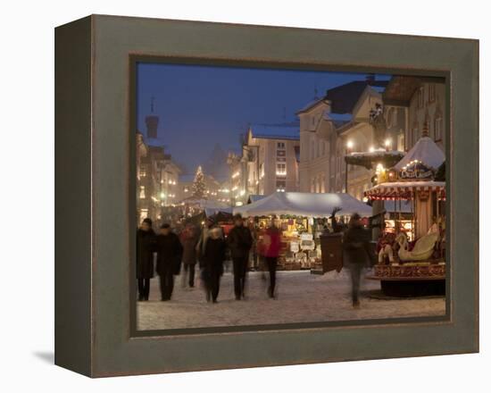 Christmas Market Stalls and People at Marktstrasse at Twilight, Bad Tolz Spa Town, Bavaria, Germany-Richard Nebesky-Framed Premier Image Canvas