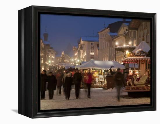Christmas Market Stalls and People at Marktstrasse at Twilight, Bad Tolz Spa Town, Bavaria, Germany-Richard Nebesky-Framed Premier Image Canvas