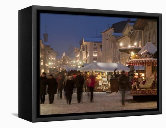 Christmas Market Stalls and People at Marktstrasse at Twilight, Bad Tolz Spa Town, Bavaria, Germany-Richard Nebesky-Framed Premier Image Canvas