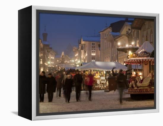 Christmas Market Stalls and People at Marktstrasse at Twilight, Bad Tolz Spa Town, Bavaria, Germany-Richard Nebesky-Framed Premier Image Canvas