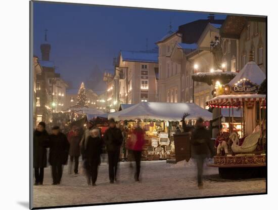 Christmas Market Stalls and People at Marktstrasse at Twilight, Bad Tolz Spa Town, Bavaria, Germany-Richard Nebesky-Mounted Photographic Print