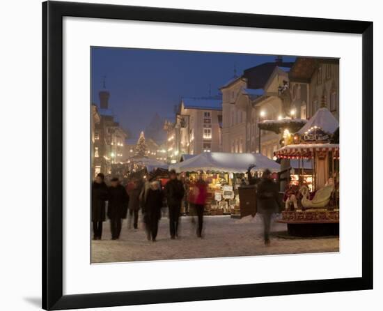 Christmas Market Stalls and People at Marktstrasse at Twilight, Bad Tolz Spa Town, Bavaria, Germany-Richard Nebesky-Framed Photographic Print