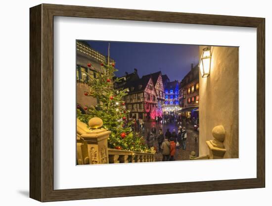 Christmas Markets in the old medieval town enriched by colourful lights, Colmar, Haut-Rhin departme-Roberto Moiola-Framed Photographic Print
