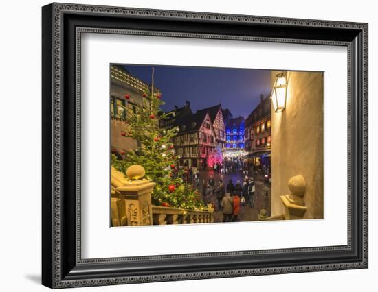 Christmas Markets in the old medieval town enriched by colourful lights, Colmar, Haut-Rhin departme-Roberto Moiola-Framed Photographic Print