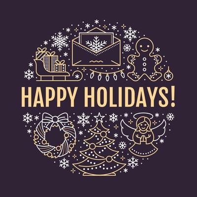 'Christmas New Year Banner Illustration. Vector Line Icon of Winter