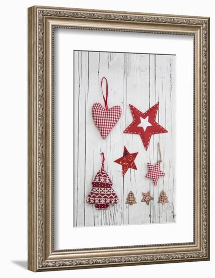 Christmas Ornaments on White Wood-Andrea Haase-Framed Photographic Print