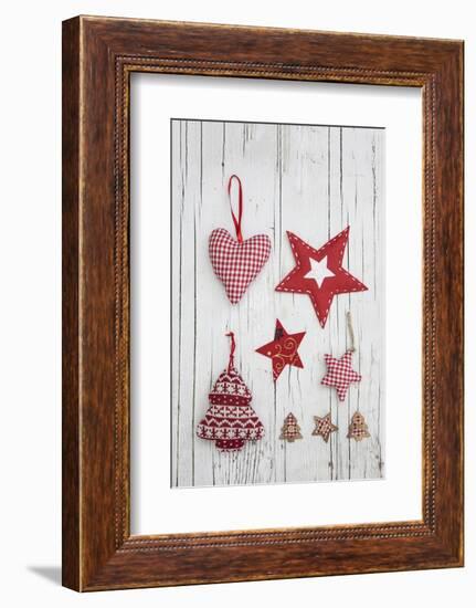 Christmas Ornaments on White Wood-Andrea Haase-Framed Photographic Print