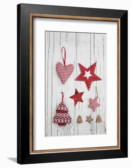 Christmas Ornaments on White Wood-Andrea Haase-Framed Photographic Print