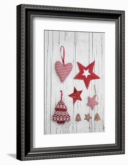 Christmas Ornaments on White Wood-Andrea Haase-Framed Photographic Print