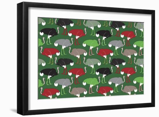 Christmas Ostrich Stockings-Joanne Paynter Design-Framed Giclee Print