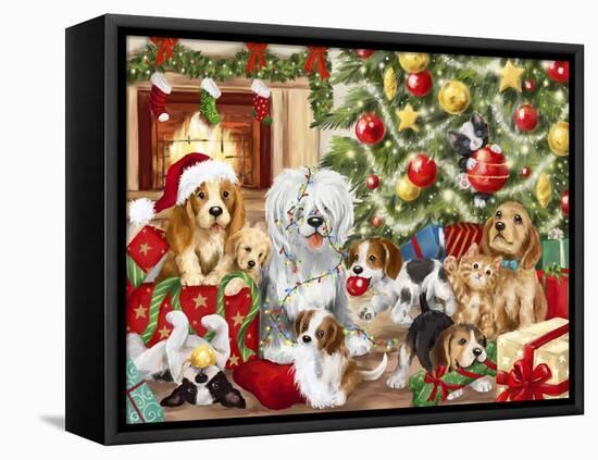 Christmas Playing Dogs-MAKIKO-Framed Premier Image Canvas