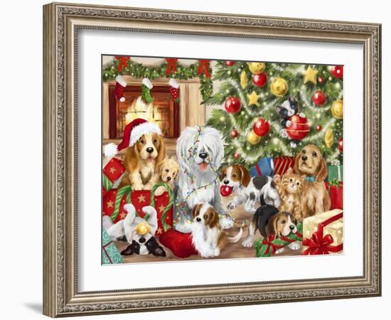 Christmas Playing Dogs-MAKIKO-Framed Giclee Print