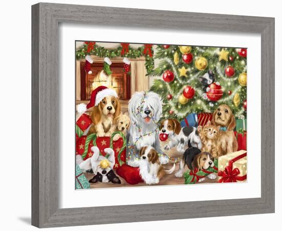 Christmas Playing Dogs-MAKIKO-Framed Giclee Print