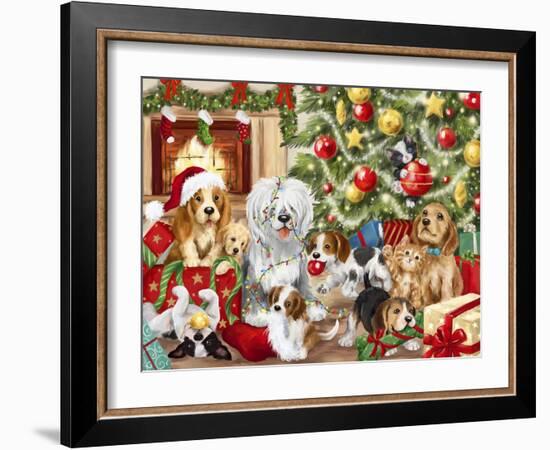 Christmas Playing Dogs-MAKIKO-Framed Giclee Print