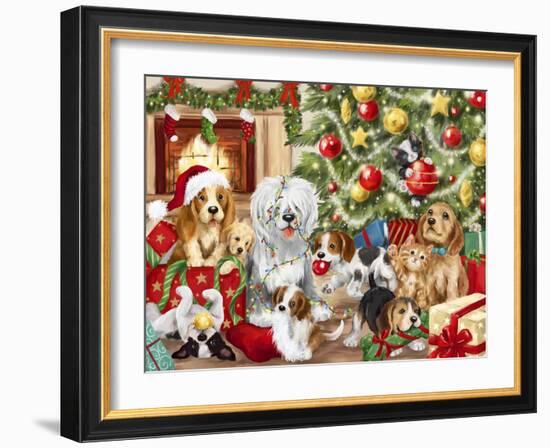 Christmas Playing Dogs-MAKIKO-Framed Giclee Print