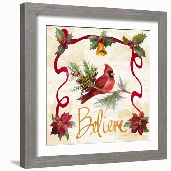 Christmas Poinsettia Ribbon I-Lanie Loreth-Framed Art Print